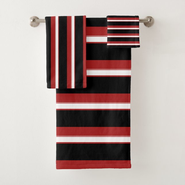 Red White Black Stripes Chic Stripe Bath Towel Set (Insitu)