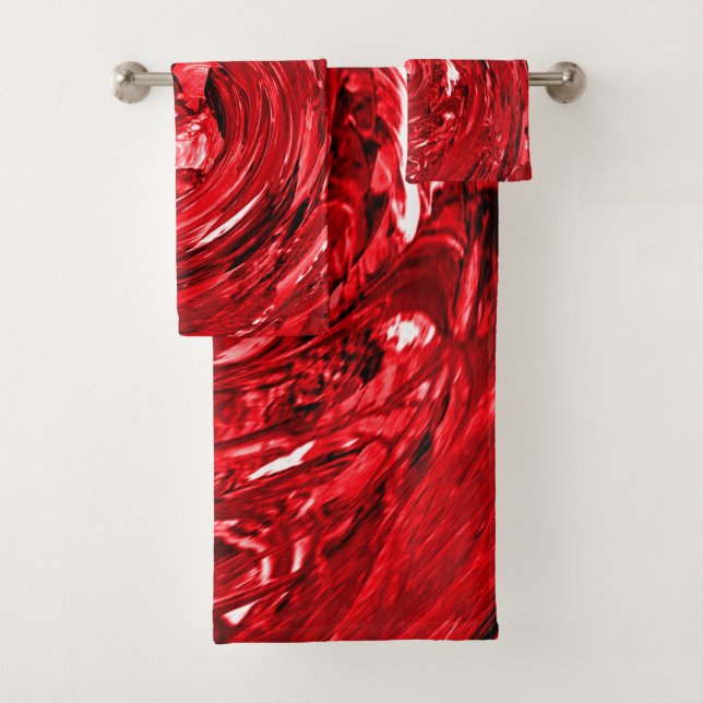 Red White Black Swirl Design  Bath Towel Set (Insitu)