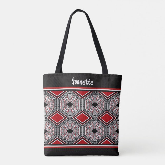 Red, White & Black Tribal Tapestry Tote Bag (Back)