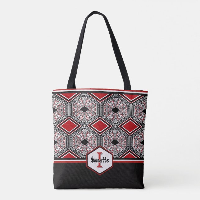 Red, White & Black Tribal Tapestry Tote Bag (Back)
