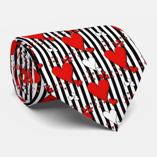 Red White Black Valentine Heart Men's Tie