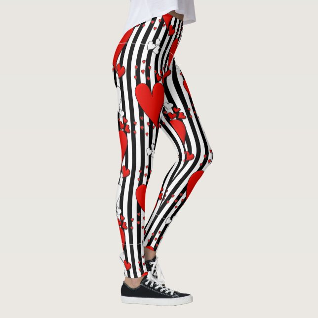 Red White Black Valentine Hearts Leggings (Right)