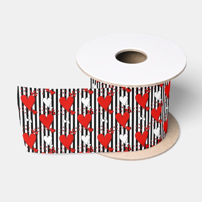Red White Black Valentine Hearts Ribbon Satin Ribbon (Spool)
