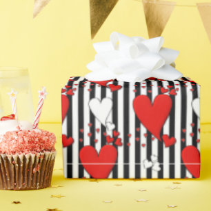 Red White Black Valentine Hearts Wrapping Paper