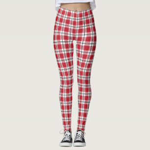 Red White & Black Vintage Plaid Flannel Pattern Leggings