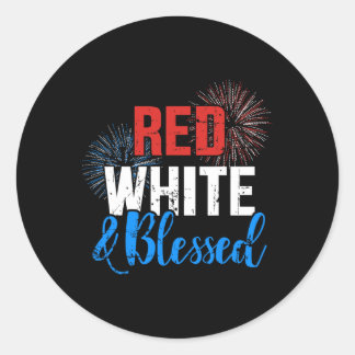Red White Blessed For Independence Day On 4th Of J Classic Round Sticker