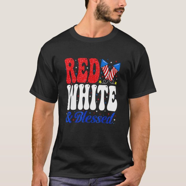 Red White Blessed Funny 4th Of July Patriotic Boys T-Shirt (Front)