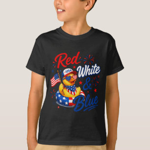 Red White Blue 4th July Rubber Duck Aamerican Flag T-Shirt