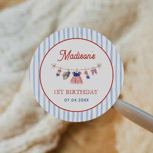Red, White & Blue 4th of July 1st Birthday Classic Round Sticker