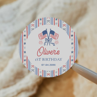 Red, White & Blue 4th of July 1st Birthday Classic Round Sticker