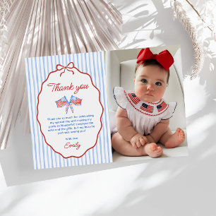 Red, White & Blue 4th of July 1st Birthday Photo Thank You Card