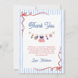 Red, White & Blue 4th of July 1st Birthday Thank You Card
