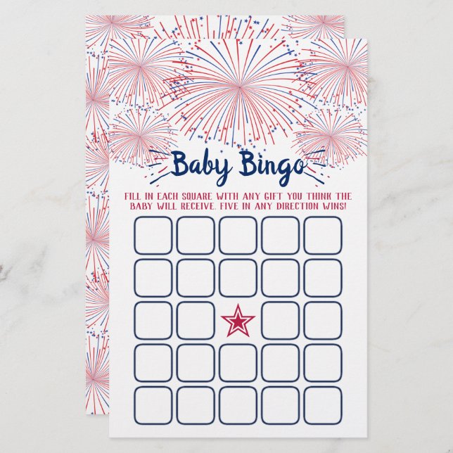 Red, White & Blue 4th Of July Baby Shower Bingo (Front/Back)