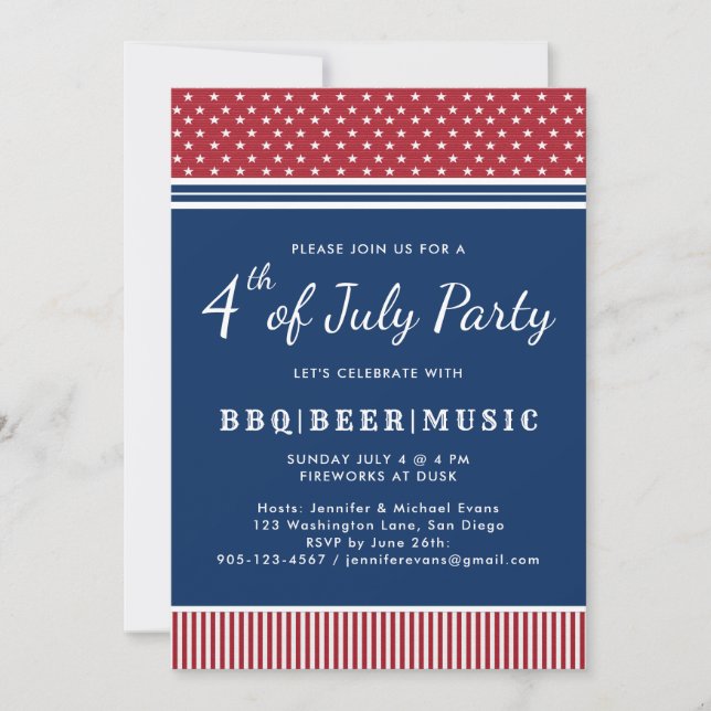Red White Blue 4th of July BBQ Celebration Invitation (Front)