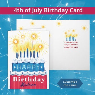 Red White Blue 4th of July Birthday Card