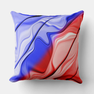 RED WHITE BLUE ABSTRACT LIQUID LOOK  THROW PILLOW