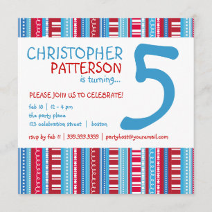 Red White Blue Age Number Birthday Party Invitation