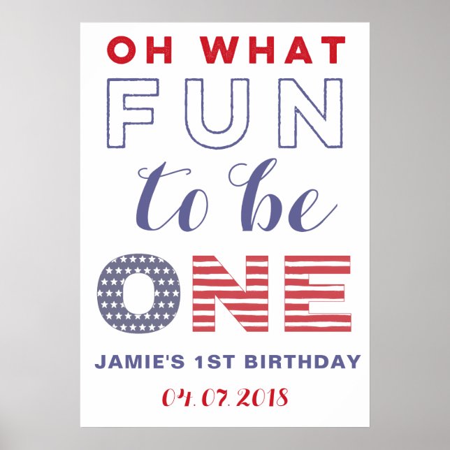 Red White Blue America 1st Birthday Welcome Sign (Front)