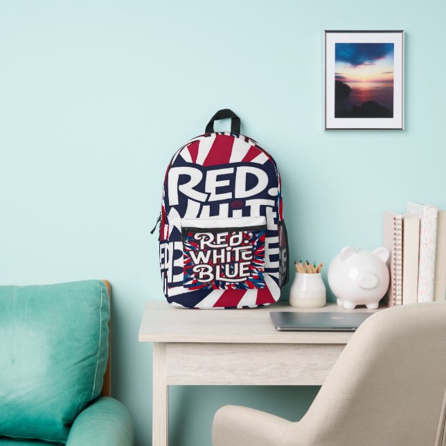 Red White & Blue America Printed Backpack (Insitu)