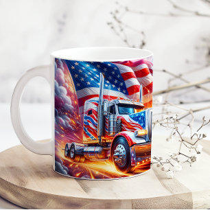 Red White Blue American Flag 18 Wheeler Truck Coffee Mug