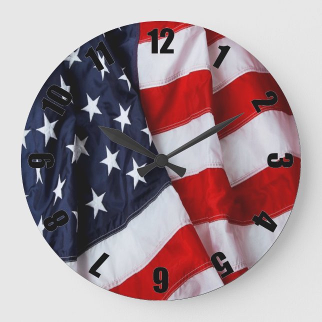 Red White Blue American Flag Customized Photo Large Clock (Front)