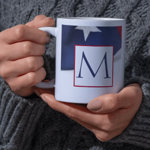 Red White Blue American Flag Monogram Coffee Mug