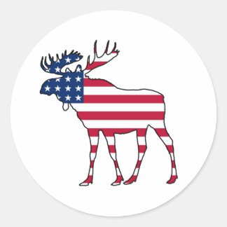 Red white blue American flag moose Classic Round Sticker