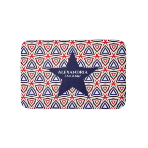 Red White Blue American Patriotic Star Modern Bath Mat