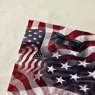 Red White Blue American Stripes Stars Flag Pattern Beach Towel