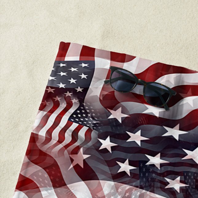 Red White Blue American Stripes Stars Flag Pattern Beach Towel (In Situ)