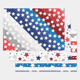 Red White Blue American USA 4th July Stars Stripes Wrapping Paper Sheet