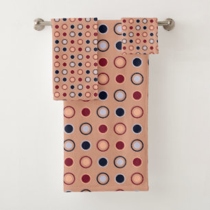 Red, white, blue and Beige Dots Bath Towel Set
