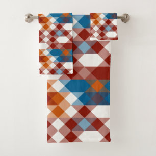 red white blue and orange geometric bath towel set