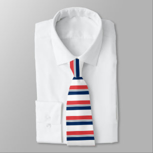 Red White Blue and Silver Horizontally-Striped Tie