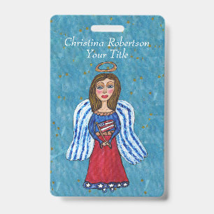 Red White Blue Angel American Flag Gold Stars Badge