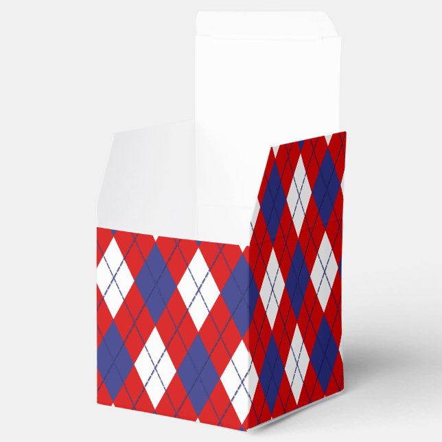 Red, White, Blue Argyle 1-FAVOR BOX square (Opened)
