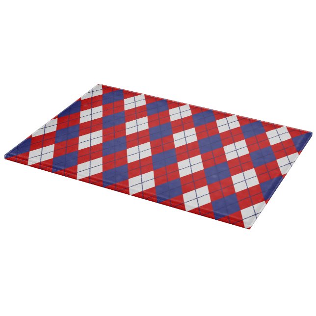 Red,White,Blue Argyle 1-GLASS CUTTING BOARD (Corner)