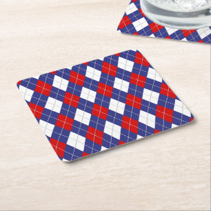 Red,White,Blue Argyle 2-PAPER PARTY COASTERS