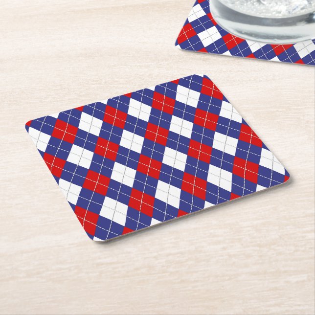 Red,White,Blue Argyle 2-PAPER PARTY COASTERS (Angled)