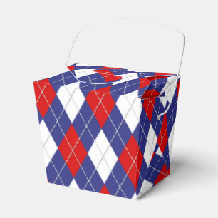 Red,White,Blue Argyle 2-PARTY FAVOR BOX, take out Box