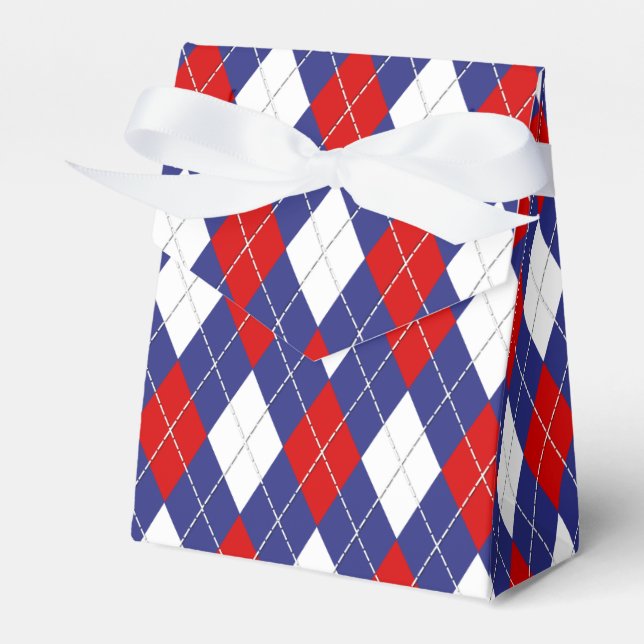 Red,White,Blue Argyle 2-PARTY FAVOR BOX,tent Box (Front Side)
