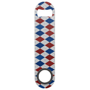 Red, White, Blue Argyle July 4 Glitter Bar Key