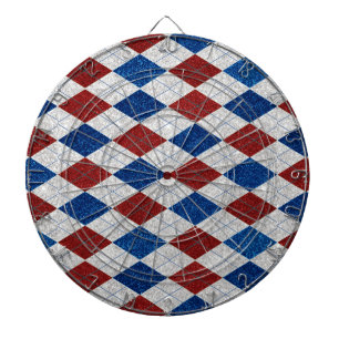 Red, White, Blue Argyle July 4 Glitter Dartboard