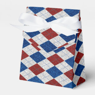 Red, White, Blue Argyle July 4 Glitter Favor Box