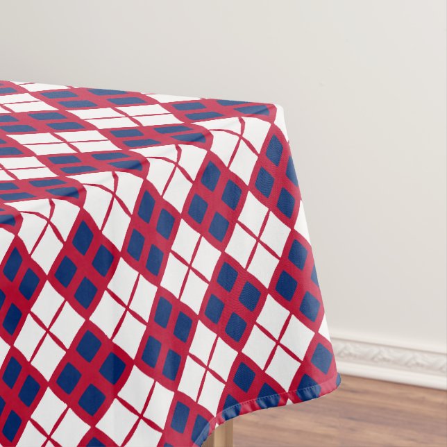 Red, White & Blue Argyle Tablecloth (In Situ)