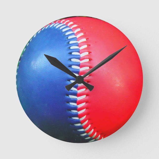 Red White & Blue Baseball Round Clock (Front)