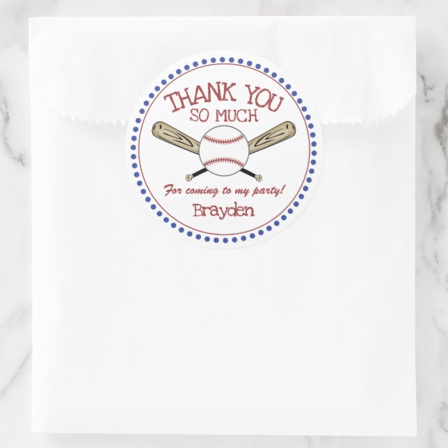 Red|White|Blue Baseball Theme Thank You Classic Round Sticker (Bag)