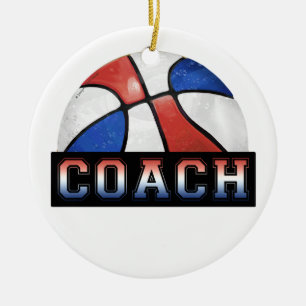 Red White Blue Basketball Coach Ceramic Ornament