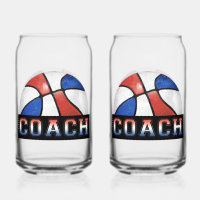 Red White Blue Basketball coach glassware