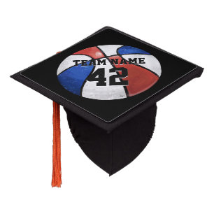Red White Blue Basketball Name and Number Graduation Cap Topper